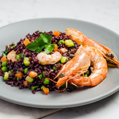 Fresh Homemade Black Venus Rice with Prawns and Mix Veggies (500g)