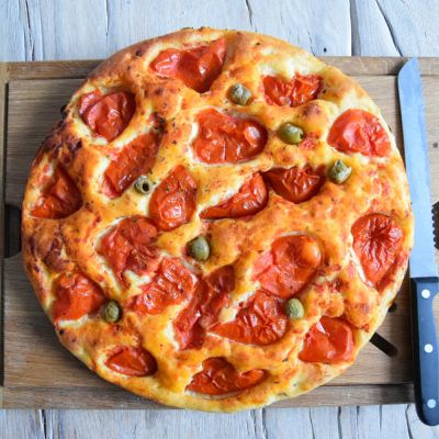 Altamura Bread: Cherry Tomato and Olive Focaccia maxi 700g (Bake at Home)